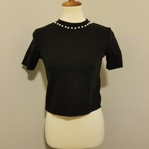 Zara Trafaluc Pearl Collar Top NWT